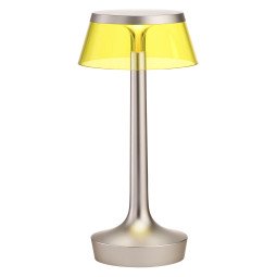 Bon Jour Unplugged tafellamp LED oplaadbaar satijn, kap geel