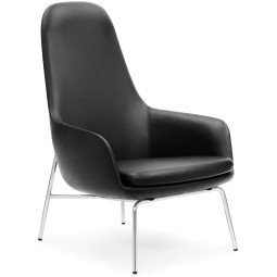 Era Lounge Chair High loungestoel met verchroomd onderstel Leder Tango zwart