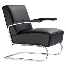 9633 S411 fauteuil leer Nero, chroom onderstel