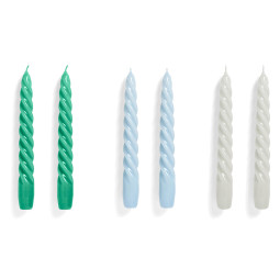 Candle Twist kaarsen set van 6 Green / Light Blue / Light Grey