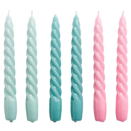 Candle Twist kaarsen set van 6 Arctic blue, teal, pink