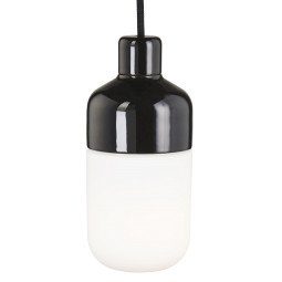 Ohm hanglamp 100/215 IP44 outdoor opaal met stekker zwart