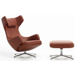 Grand Repos loungestoel met Ottoman, Leder Premium brandy