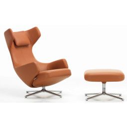 Grand Repos loungestoel met Ottoman, Leder Premium camel