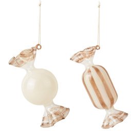 Candy kerst ornament set van 2 Cream