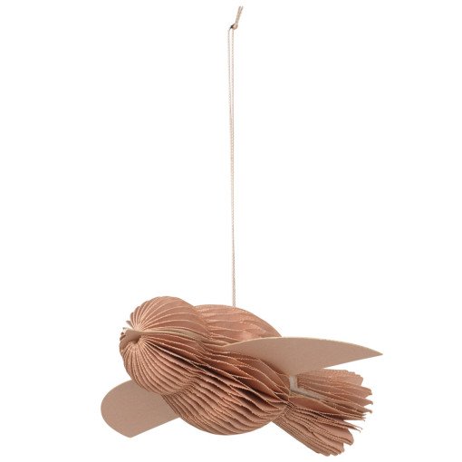 Bird papieren kerstbal ornament dusty pink