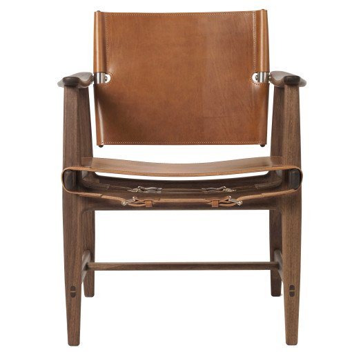 BM1106 Huntsman fauteuil walnoot geolied, cognac RVS