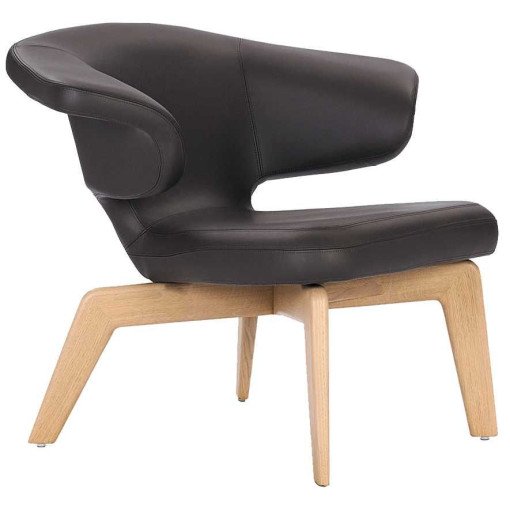 Munich fauteuil naturel onderstel, zwart leer