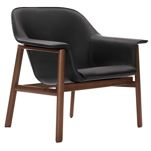 Sedan Walnut fauteuil zwart leer