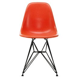 Eames DSR Fiberglass stoel zwart onderstel, red orange