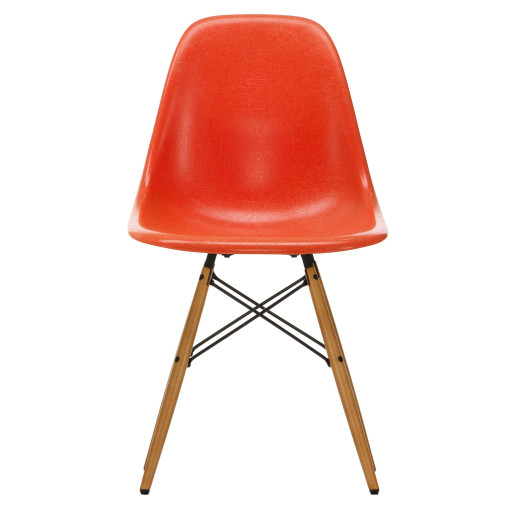 Eames DSW Fiberglass stoel geelachtig esdoorn, red orange