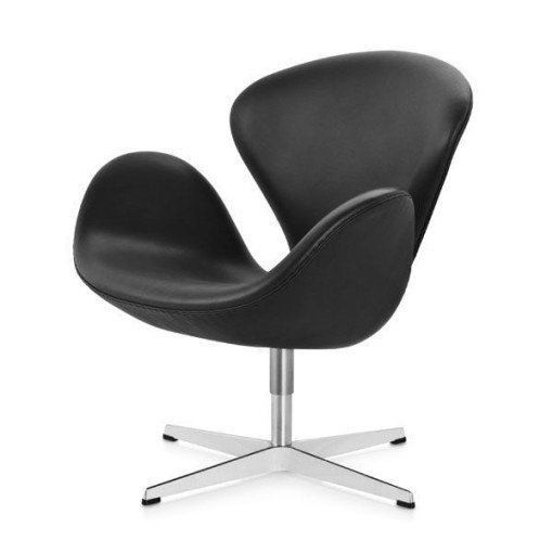 Swan Chair loungestoel Aura leder zwart, polished aluminium
