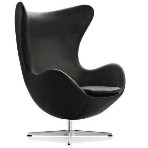 Egg Chair fauteuil Aura leder zwart, polished aluminium