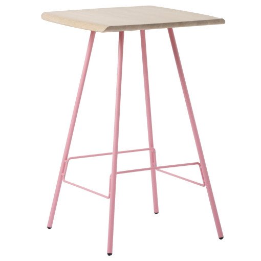 Leina bar tafel 70x70 whitewash, roze onderstel