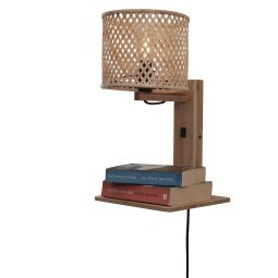 Java wandlamp met plank naturel