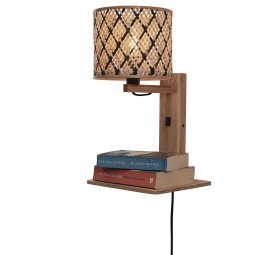 Java wandlamp met plank zwart/naturel