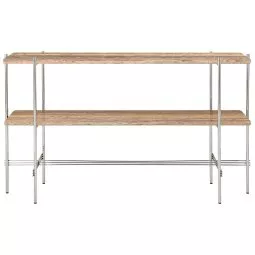 TS console 120x30x72 polished steel warm taupe travertine