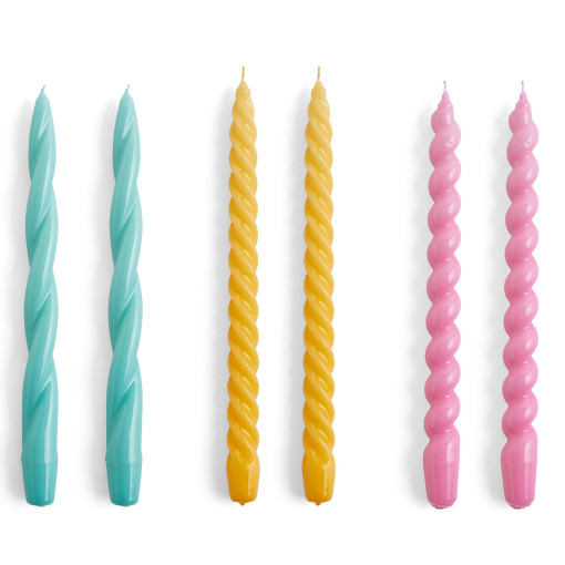 Candle Long Mix kaarsen set van 6 green/ aqua/ yellow/ pink