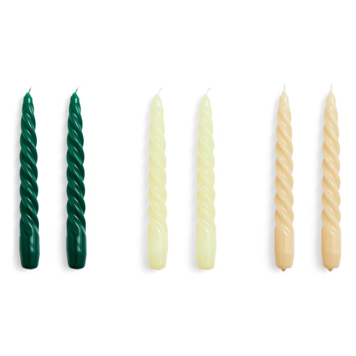 Candle Twist kaarsen set van 6 green, citrus, beige