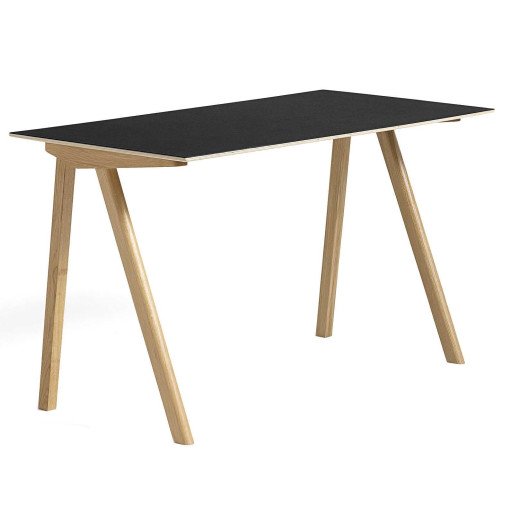 CPH90 bureau 130x65, gelakt eiken, zwart linoleum