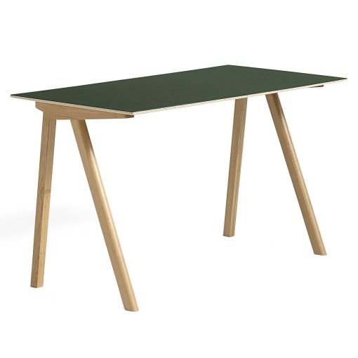 CPH90 bureau 130x65, gelakt eiken, groen linoleum