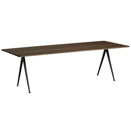 Pyramid 02 tafel 250x85 gerookt eiken, zwart onderstel