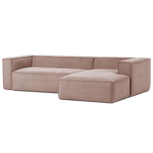 Blok 3-zits bank met chaise longue rechts roze corduroy