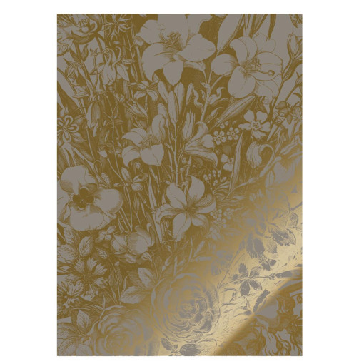 Engraved Flowers 10 gold metallic behang 4 banen