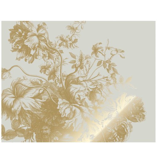 Engraved Flowers 2 gold metallic behang 8 banen