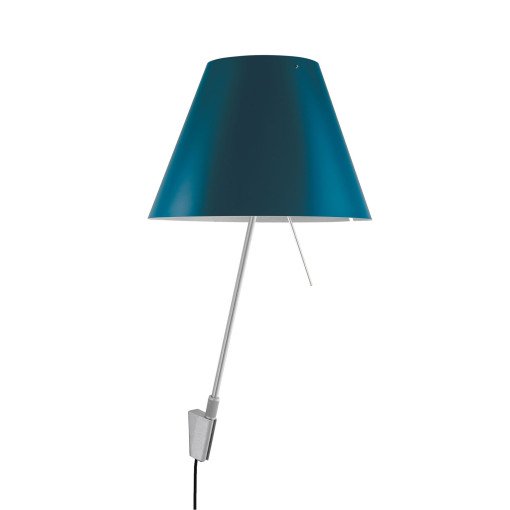 Costanza wandlamp met aan-/uitschakelaar aluminium body, kap petroleum blue