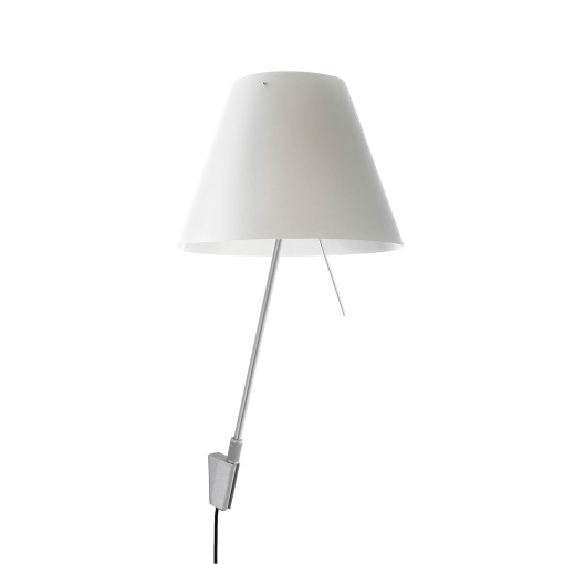 Costanza wandlamp met aan-/uitschakelaar aluminium body, kap wit