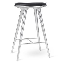 High Stool barkruk 74 gerecycled aluminium, zwart leer