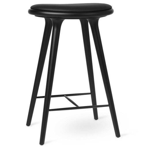 High Stool barkruk 69 zwart beuken, zwart leer