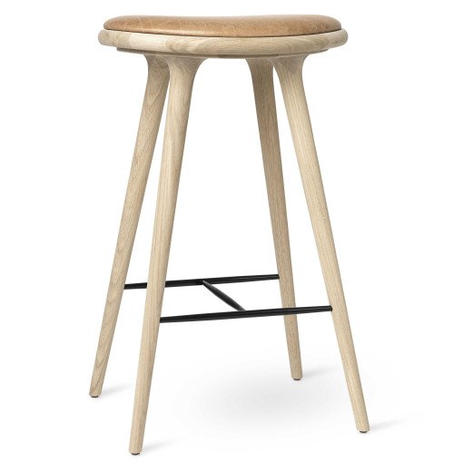 High Stool barkruk 74 naturel eik,naturel leer