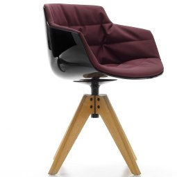 Flow Slim Chair gestoffeerde stoel met VN naturel eiken onderstel, zwarte kuip, Londra burgundy