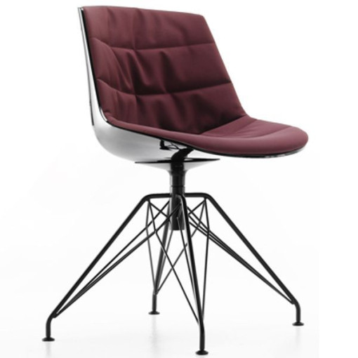 Flow Chair gestoffeerde stoel met grijs LEM onderstel, witte kuip, Londra burgundy