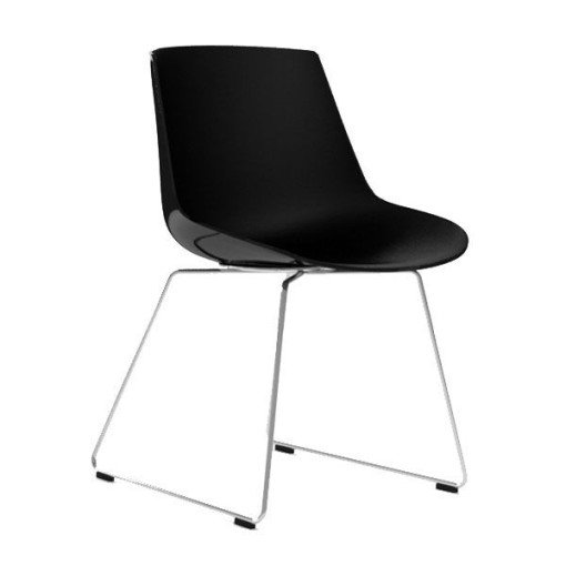 Flow Chair stoel zwart met slede onderstel chroom