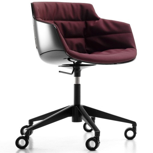 Flow Slim Chair gestoffeerde bureaustoel, grijs onderstel, zwarte kuip, Londra burgundy