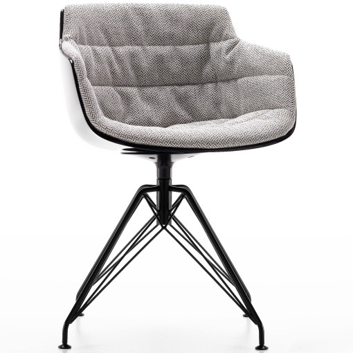 Flow Slim Chair gestoffeerde stoel met LEM grijs onderstel, witte kuip, Monaco whitelight grey