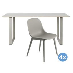 70/70 tafel 170 grijs eetkamerset + 4 Fiber side wood stoelen