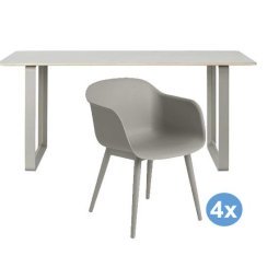 70/70 tafel 170 grijs eetkamerset + 4 Fiber wood stoelen