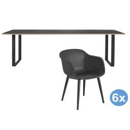 70/70 tafel 225 zwart eetkamerset + 6 Fiber wood stoelen