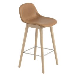 Fiber Backrest Wood gestoffeerde barkruk 65cm cognac leer