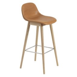 Fiber Backrest Wood gestoffeerde barkruk 75cm cognac leer