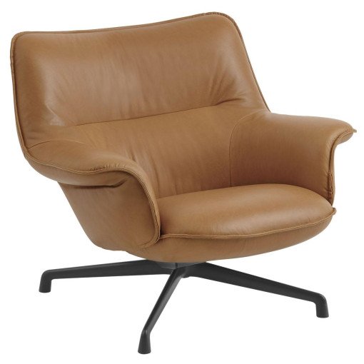 Doze lounge chair low met swivel en zwart onderstel Cognac leather