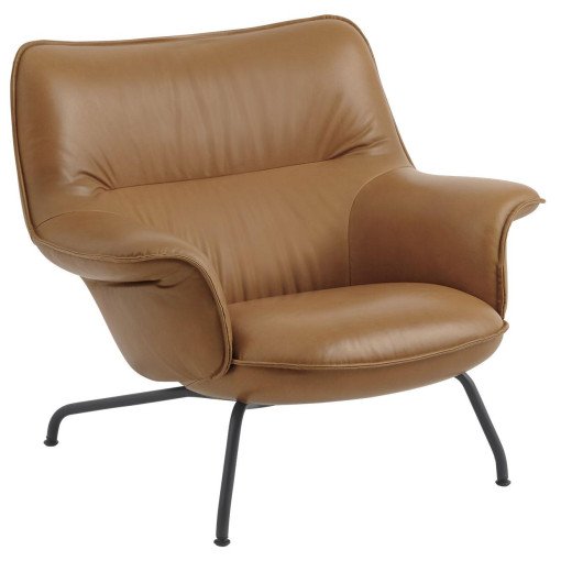 Doze lounge chair low met tube onderstel  Tube zwart, Cognac leather