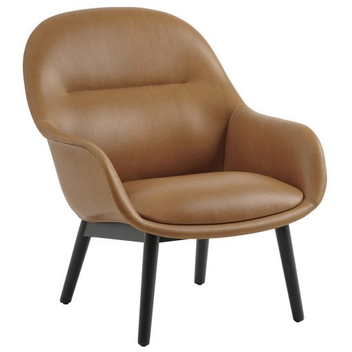 Fiber lounge armchair wood Cognac leather, donker eiken onderstel