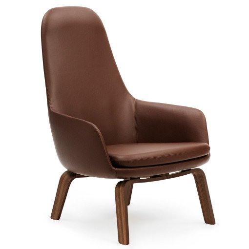 Era Lounge Chair High loungestoel met walnoten onderstel Leder Tango bruin