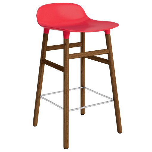 Form Barstool barkruk 65cm met walnoten onderstel felrood