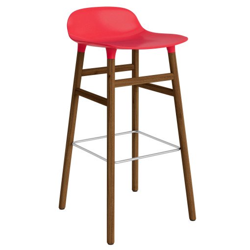 Form Barstool barkruk 75cm met walnoten onderstel felrood